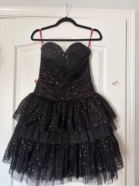Betsey Johnson Black Sequin Tiered Tulle Dress